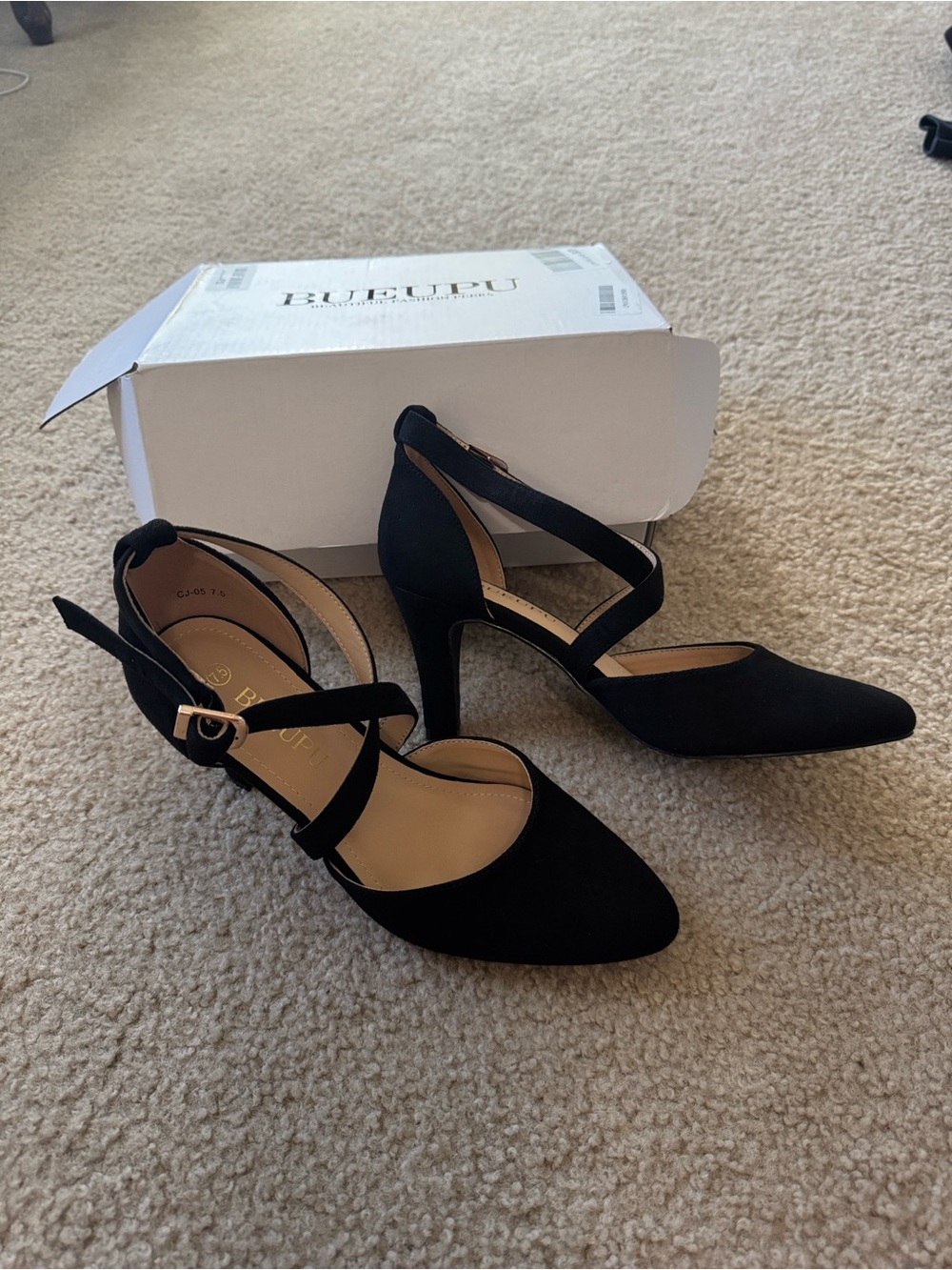 Black Pointed Suede Cross-Strap Pumps